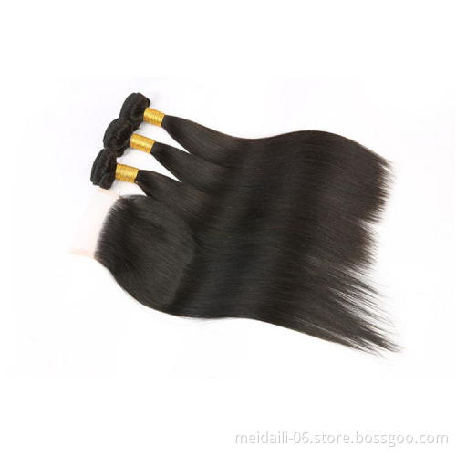 Brazilian virgin hair double drawn natural color silky straight 3bundles with closure 3+1 human hair extensions